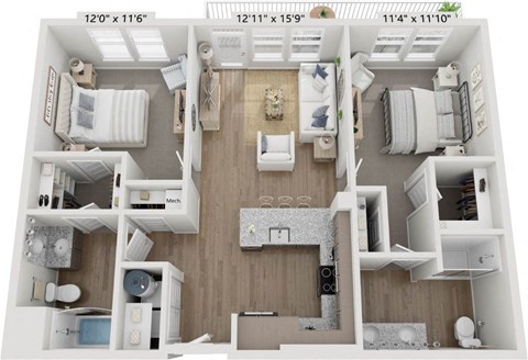 Floor plan image of B2, 2-bedroom apartment
